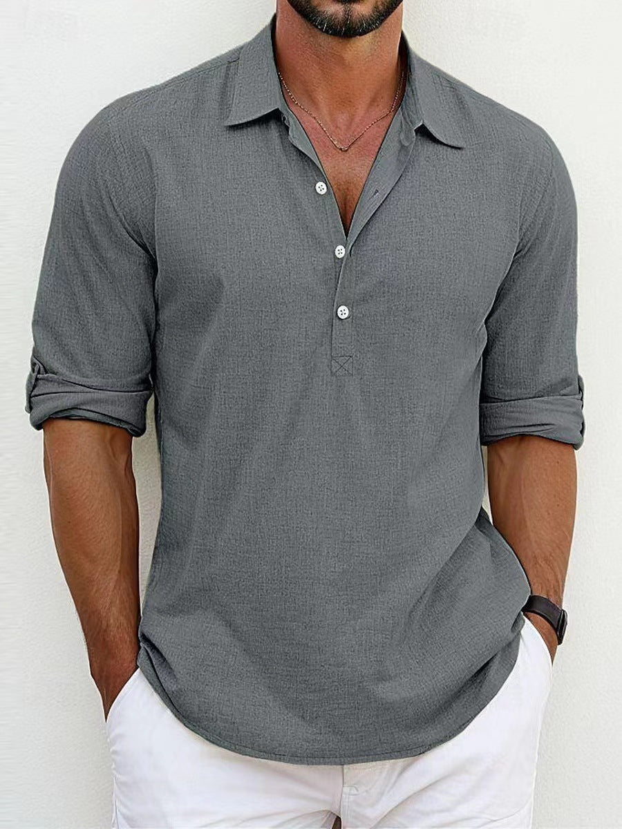 Men's Linen Shirt Casual Breathable Classic Fit 0