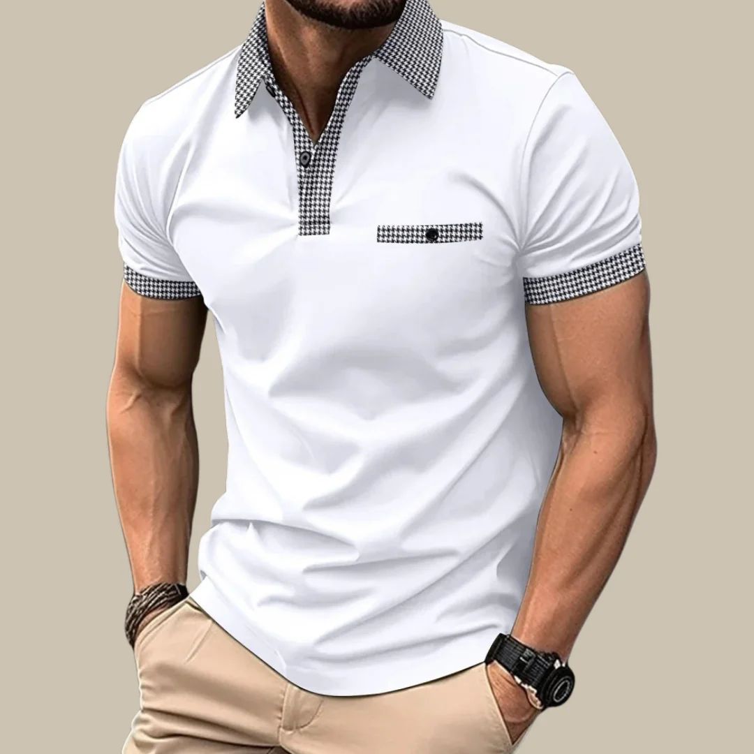 Men's Polo Shirt Casual Style with Checkered Collar 0