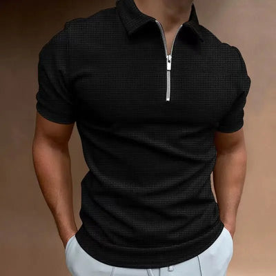 Men's Polo Shirt Plus Size Zipper Waffle Short Sleeve Casual Summer Top 2