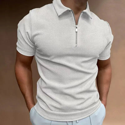 Men's Polo Shirt Plus Size Zipper Waffle Short Sleeve Casual Summer Top 3