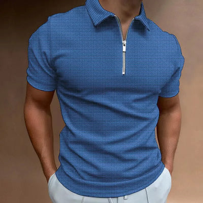 Men's Polo Shirt Plus Size Zipper Waffle Short Sleeve Casual Summer Top 4
