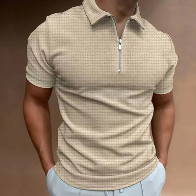 Men's Polo Shirt Plus Size Zipper Waffle Short Sleeve Casual Summer Top 5