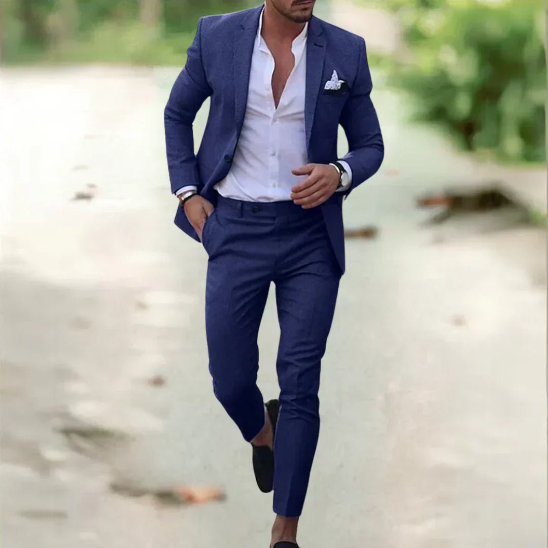 Men's Slim Fit Linen Suit Set for Summer Weddings and Business 0