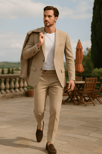 Men's Slim Fit Linen Suit Set for Summer Weddings and Business 1
