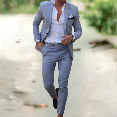 Men's Slim Fit Linen Suit Set for Summer Weddings and Business 4