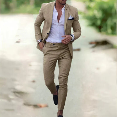 Men's Slim Fit Linen Suit Set for Summer Weddings and Business 8