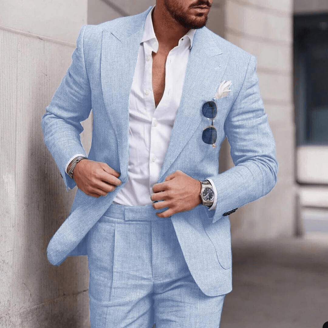 Men's Wedding Suit Linen Two-Piece for Beach Events 0