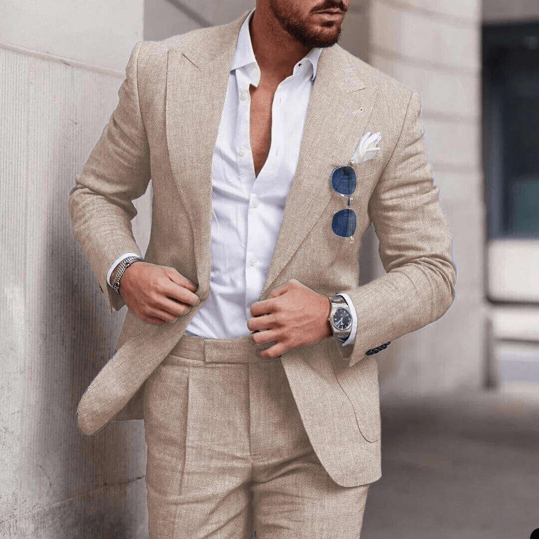 Men's Wedding Suit Linen Two-Piece for Beach Events 1
