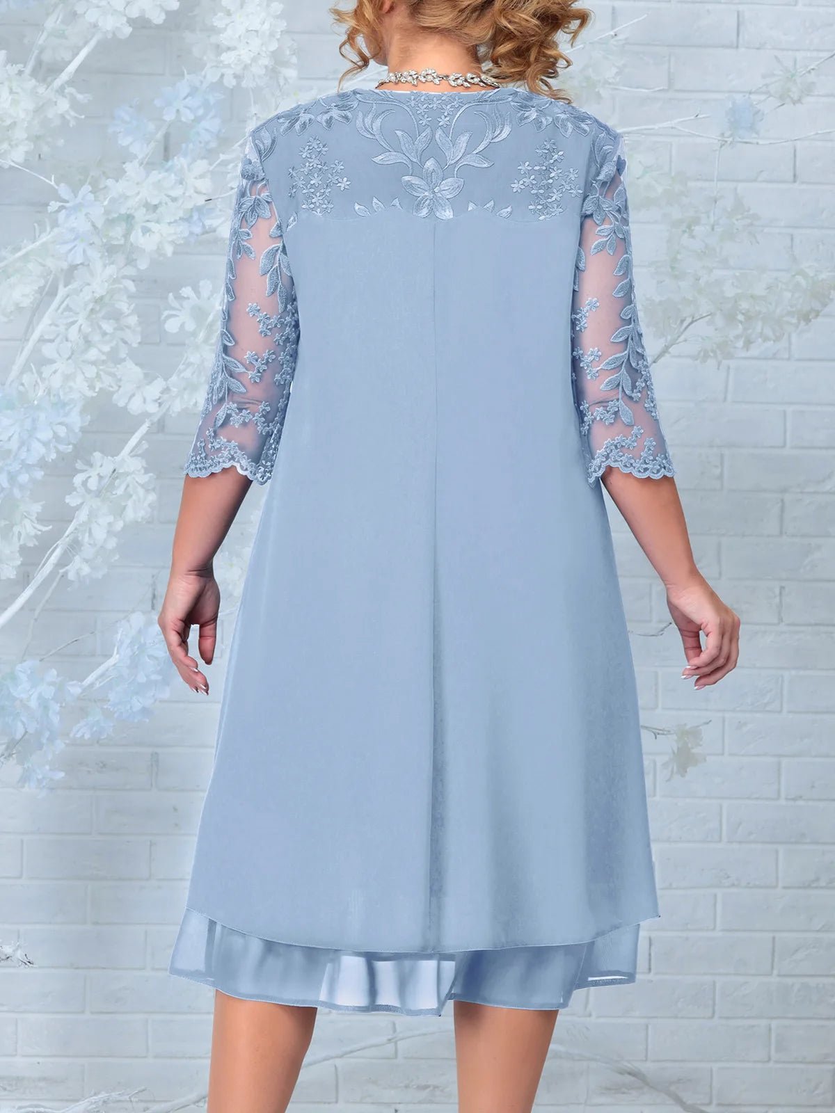 Plus Size Embroidered Evening Dress with Sheer Sleeves 3