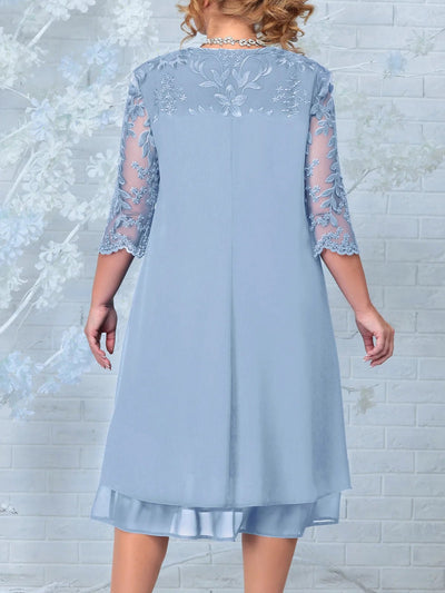 Plus Size Embroidered Evening Dress with Sheer Sleeves 3