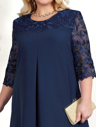 Plus Size Embroidered Evening Dress with Sheer Sleeves 4