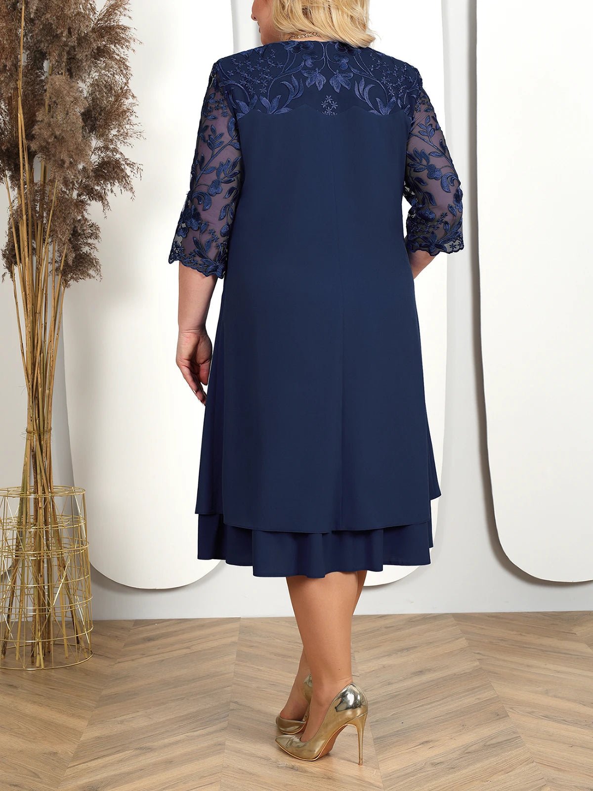 Plus Size Embroidered Evening Dress with Sheer Sleeves 6