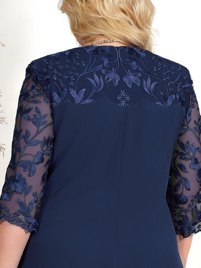 Plus Size Embroidered Evening Dress with Sheer Sleeves 7