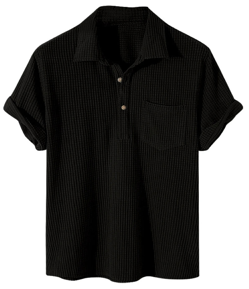 Plus Size Men's Polo Shirt with Waffle Texture 0