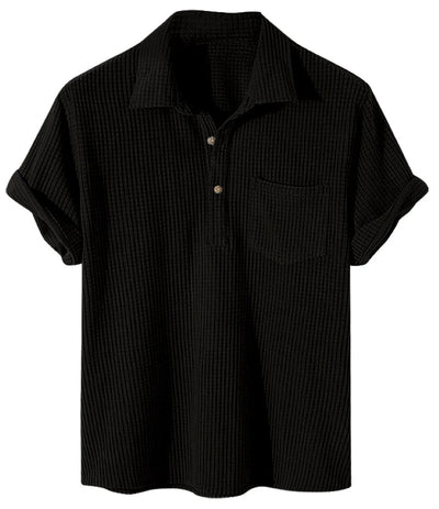 Plus Size Men's Polo Shirt with Waffle Texture 0