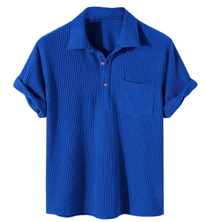 Plus Size Men's Polo Shirt with Waffle Texture 1