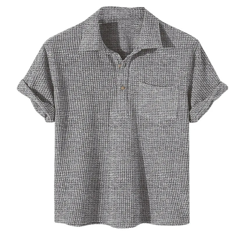 Plus Size Men's Polo Shirt with Waffle Texture 2
