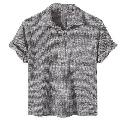 Plus Size Men's Polo Shirt with Waffle Texture 2