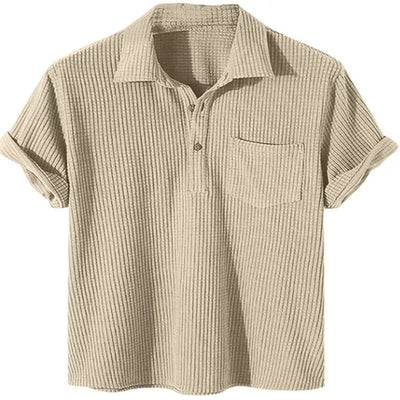 Plus Size Men's Polo Shirt with Waffle Texture 3