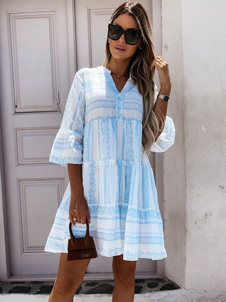Women's Boho Ruffled Summer Dress with Flared Sleeves 0