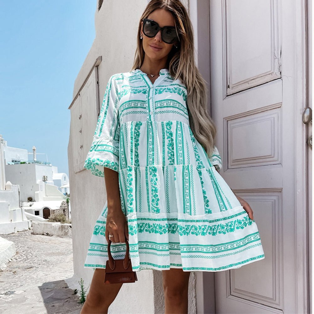Women's Boho Ruffled Summer Dress with Flared Sleeves 1