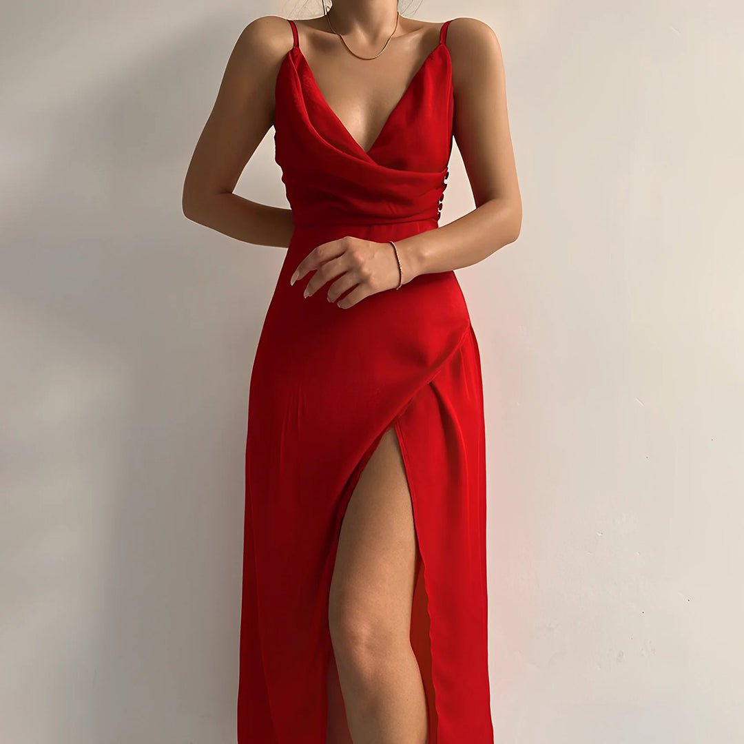 Women's Maxi Dress with V-Neck and Thigh-High Slit for Summer Events 1