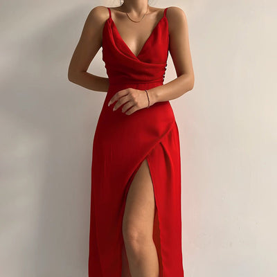 Women's Maxi Dress with V-Neck and Thigh-High Slit for Summer Events 1