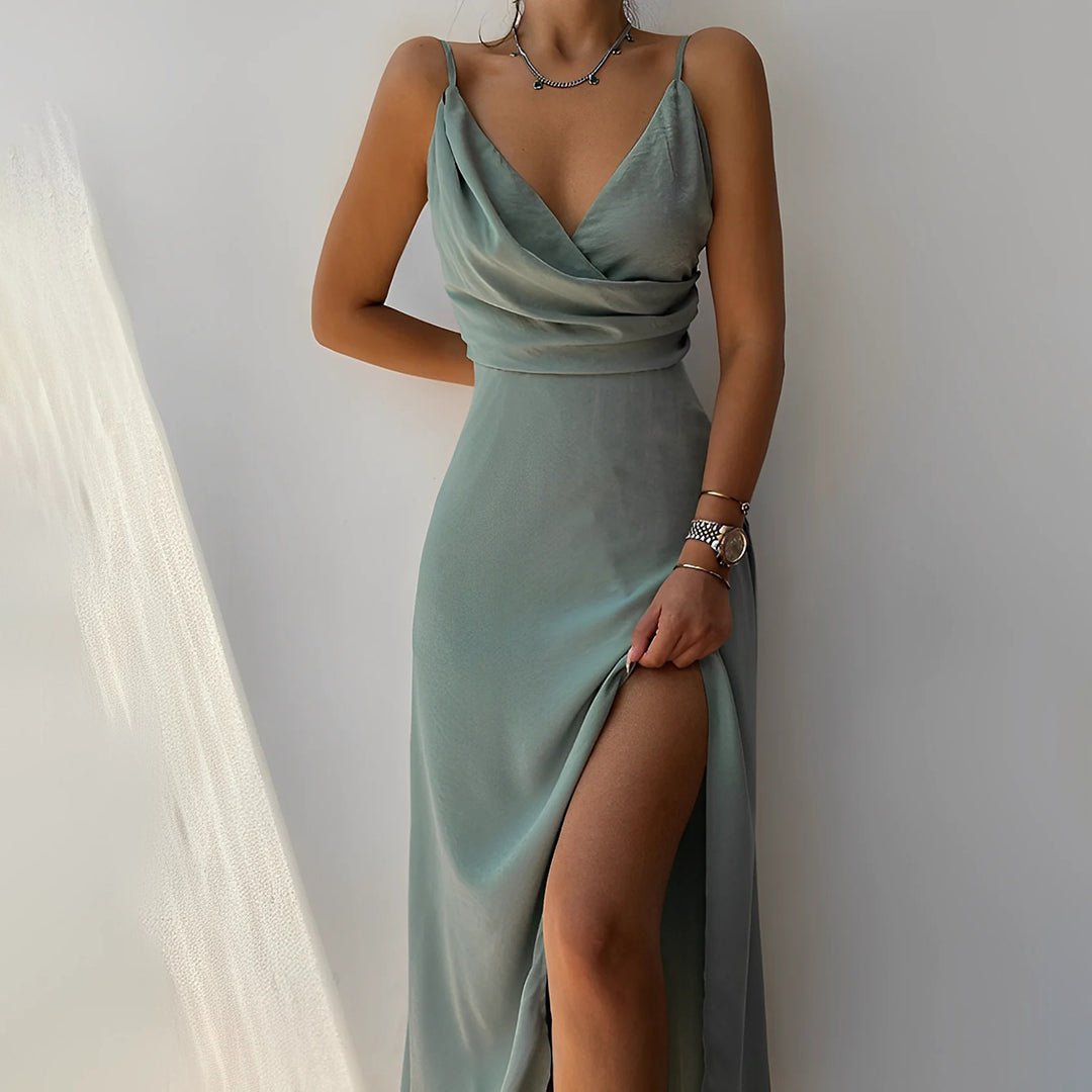 Women's Maxi Dress with V-Neck and Thigh-High Slit for Summer Events 2