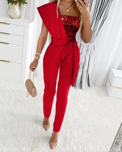 Women's Sequin Jumpsuit One-Shoulder Elegant Party Outfit 2