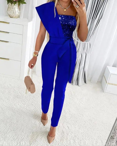 Women's Sequin Jumpsuit One-Shoulder Elegant Party Outfit 3