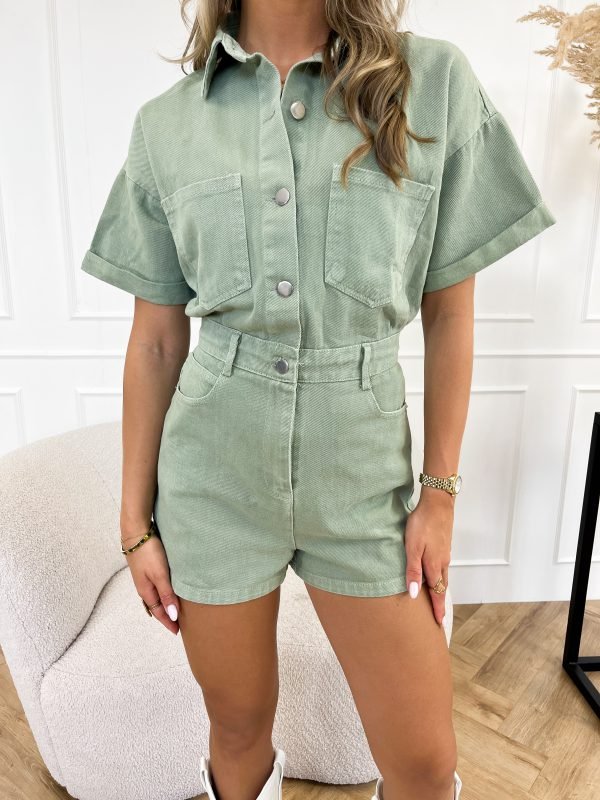 Women's Short Sleeve Denim Jumpsuit Casual Chic 6