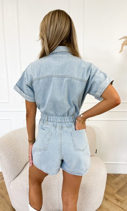 Women's Short Sleeve Denim Jumpsuit Casual Chic 7