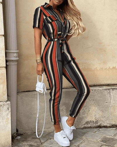 Women's Spring Jumpsuit with Belt and Short Sleeves 5