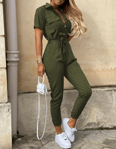 Women's Spring Jumpsuit with Belt and Short Sleeves 6