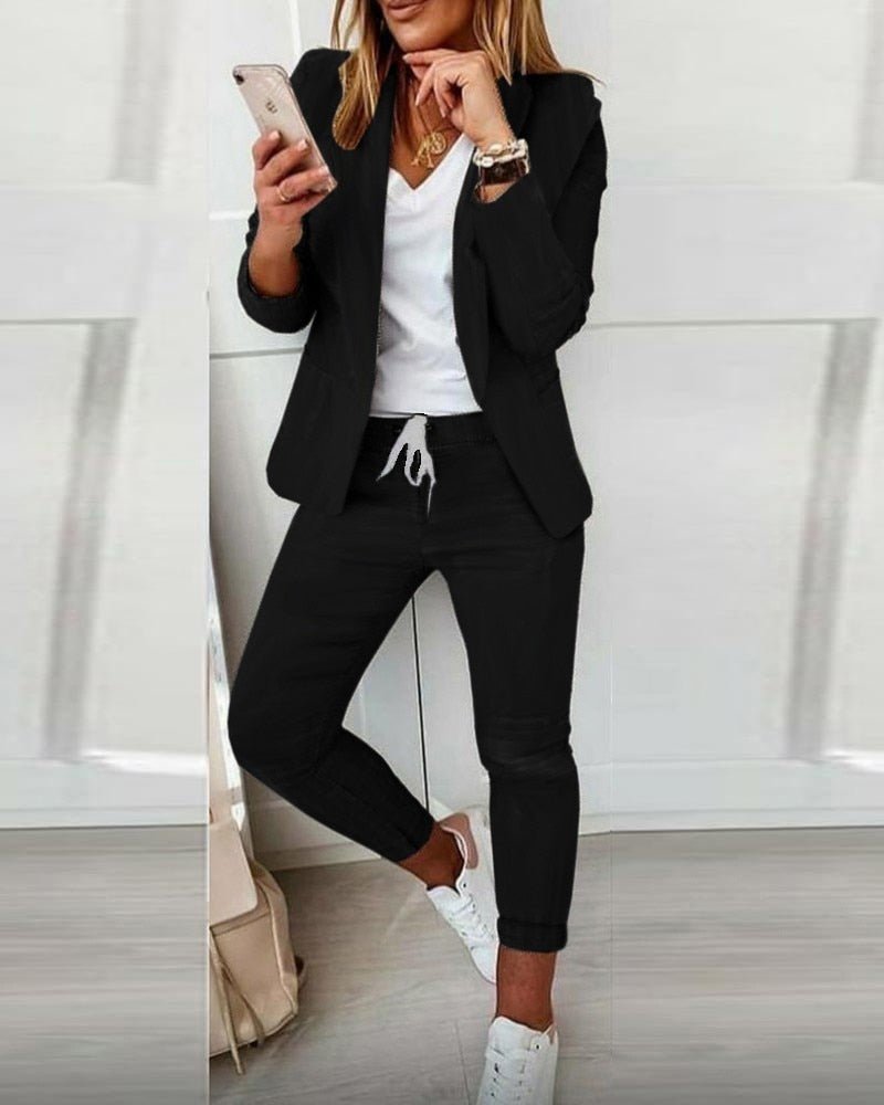 Women's Suit Two-Piece Outfit Comfortable Blazer and Pants Set 0