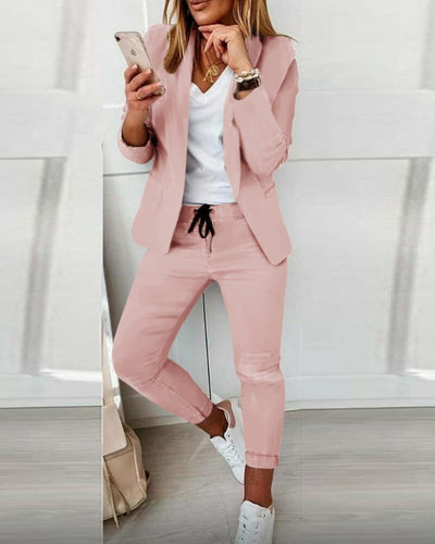 Women's Suit Two-Piece Outfit Comfortable Blazer and Pants Set 2