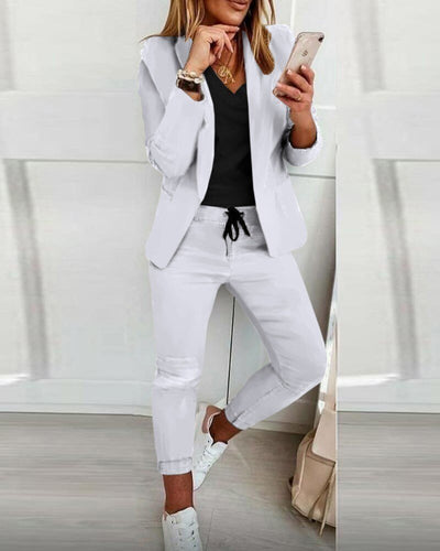 Women's Suit Two-Piece Outfit Comfortable Blazer and Pants Set 7