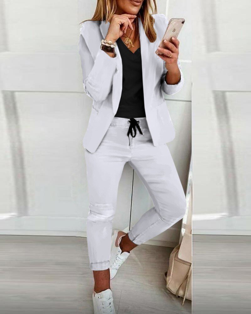 Women's Suit Two-Piece Outfit Comfortable Blazer and Pants Set 8