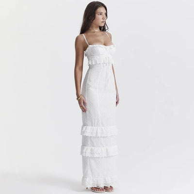 Women's White Embroidered Maxi Dress Camisole 8